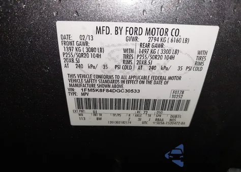 2013 Ford Explorer Limited из США, поврежденный, VIN 1FM5K8F84DGC30533